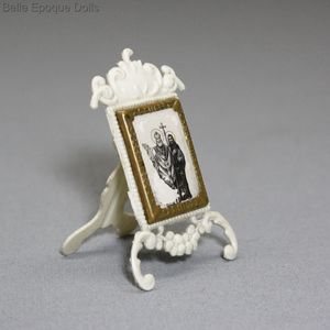 Antique celluloid frame with religious picture , miniature antique celluloid accessories ,  