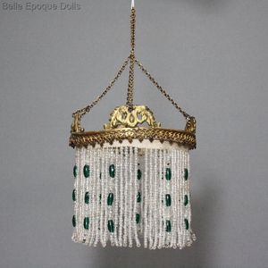 antique brass chandelier with glass beads , antique dolls house accessories , alte puppenstuben kronleuchter aus glasperlen 