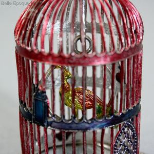 miniature antique dollhouse accessory , alte puppenstuben vogelkäfig Babette Schweizer , antik miniature vogelbauer in blech  