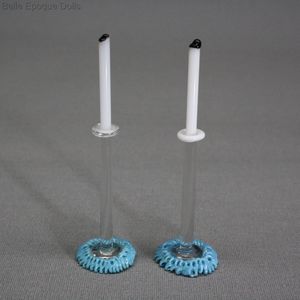 Fine Pair of Tall Table Spun Glass Candlesticks with Blue Base