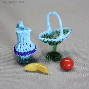 Antique Dollhouse miniature spun glass , Antique dolls house basket jug accessory  , Puppenstuben zubehor glasware 