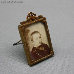 French Miniature Brass Metal Frame with Boy Picture