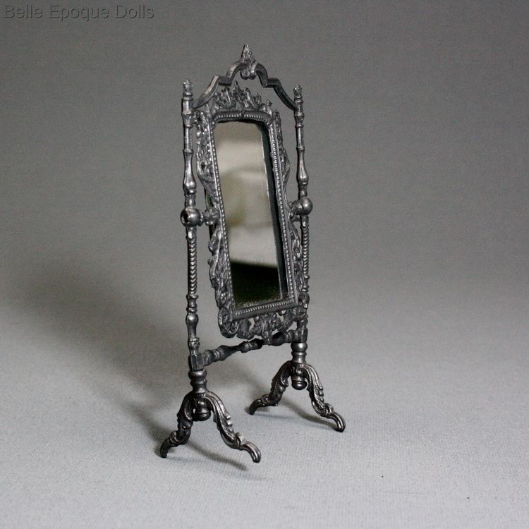 Antique dolls house pewter mirror stand Babette Schweizer  , alte Puppenstuben zubehor zinn spiegel Babette Schweizer