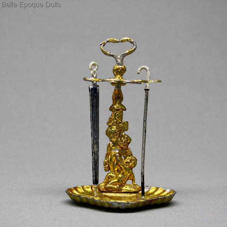 Antique Dollhouse miniature umbrella stand , Antique gilded soft metal umbrella stand