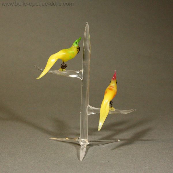 Antique Dollhouse miniature , Antique Miniature Glass Parrots