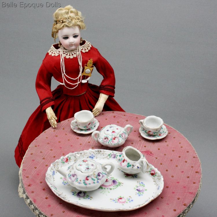 Antique Dollhouse miniature tea tete a tete , antique miniature fashion doll tea service