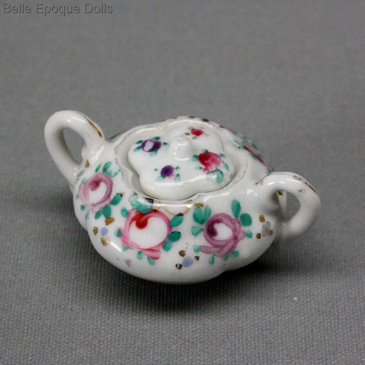 Antique Dollhouse miniature tea tete a tete , Antique fashion doll porcelain tea service 