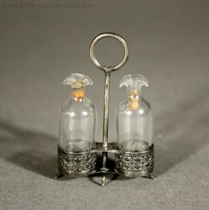 Antique Metal Cruet Set with its original Glass recipients