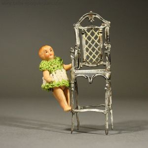 Antique Dollhouse miniature child chair , Antique dolls house furniture metal baby high chair , Puppenstuben zubehor 