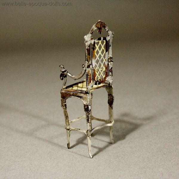 Antique Dollhouse miniature child chair , Antique dolls house furniture metal baby high chair