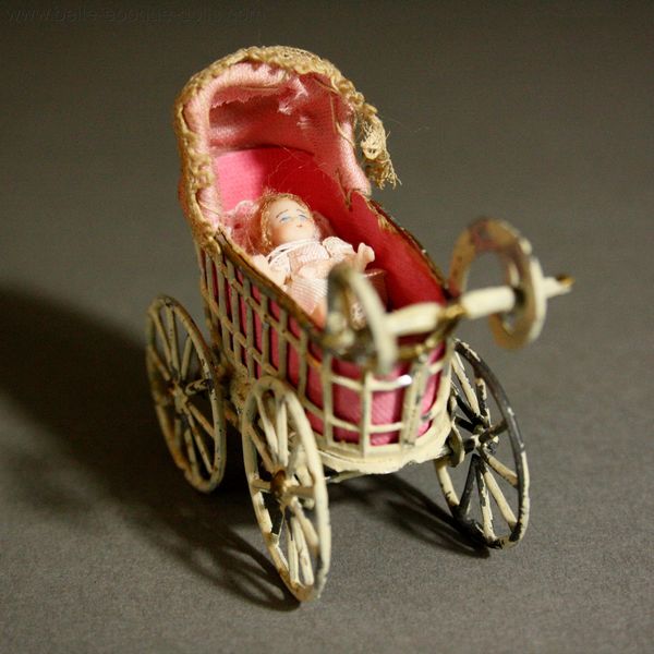 Antique Dollhouse miniature soft metal pram , Puppenstuben zubehor wagen