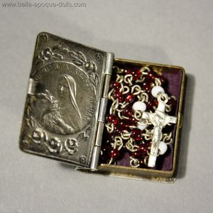Beautiful Metal Book Shaped Box with Rosary