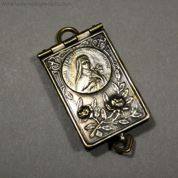 Antique santa teresa metal miniature photos , chatelaine miniature book