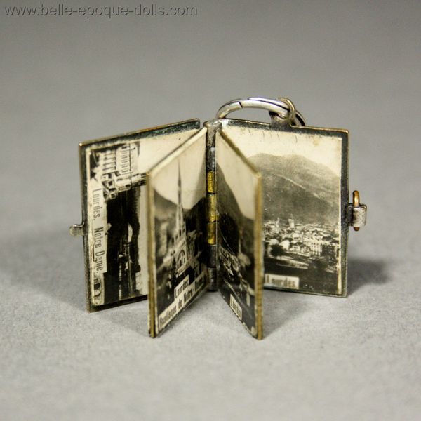 chatelaine accessory , Antique metal miniature book Lourdes , chatelaine accessory