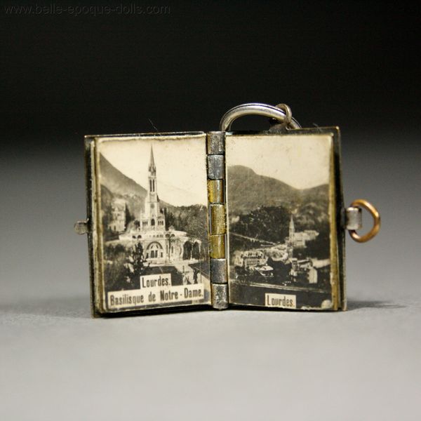 Antique metal miniature book Lourdes , chatelaine accessory