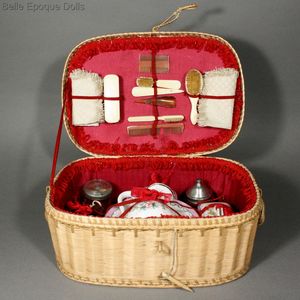 Original Wicker Basket with Toilette Set for Dolls