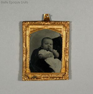 Antique Ormolu Frame with Ferrotype Baby Portrait