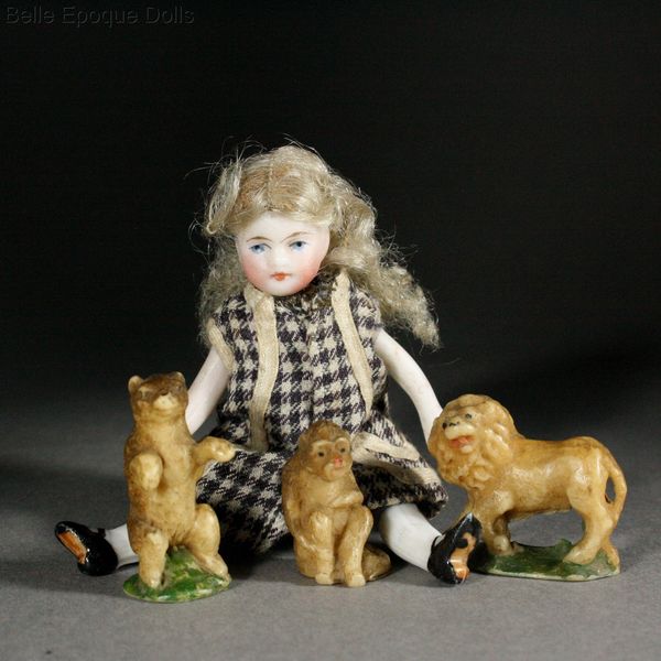 Antique dolls house wax toy lion bear monkey , Puppenstuben zubehor tier aus Wachs