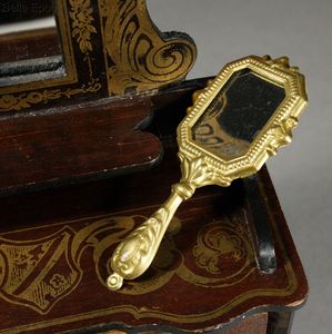 Antique Miniature Hand Mirror with gilt metal frame for your Mignonette or Fashion Doll