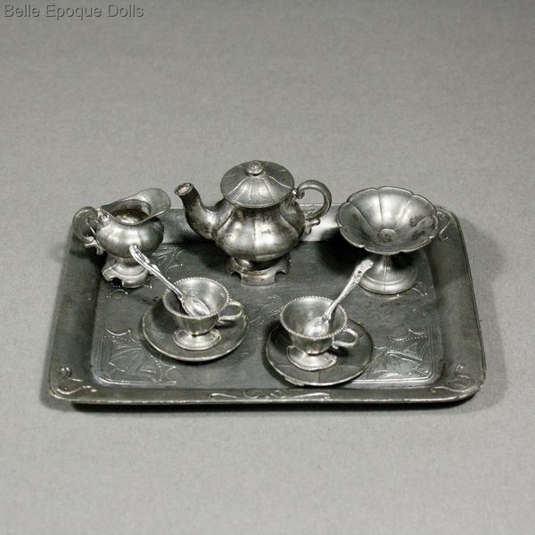 Puppenstuben zubehor , Antique Dollhouse miniature pewter tea service  , Puppenstuben zubehor