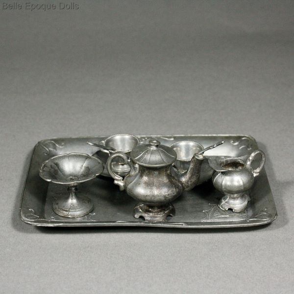 Puppenstuben zubehor , Antique Dollhouse miniature pewter tea service  , Puppenstuben zubehor