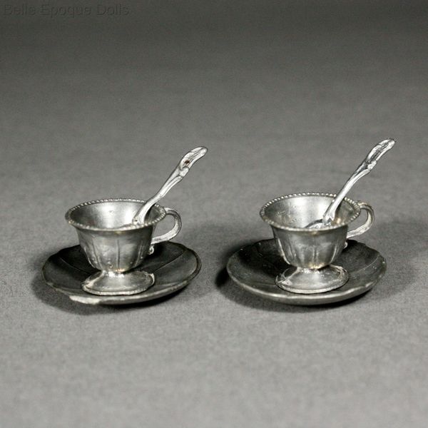 Antique Dollhouse miniature pewter tea service  , Puppenstuben zubehor