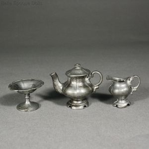 Antique dolls house dinner accessory , Antique Dollhouse miniature pewter tea service  , Puppenstuben zubehor 