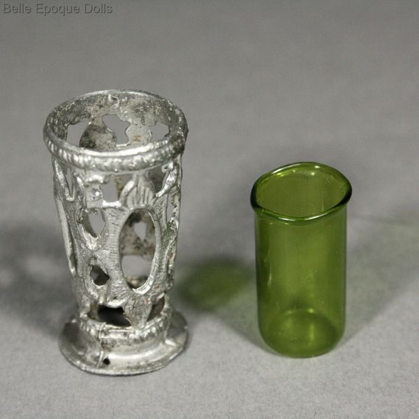 Antique dolls house pewter pitcher vase glass , Puppenstuben zubehor karaffen