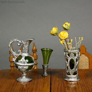 Antique Dollhouse Decanter, Vase and Glass in Barock Style