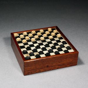Miniature Draughts Game with Wooden Pieces in Original Wooden Box