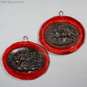 Unusual Pair of Dollhouse Frames with Hunting Scenes - Metal Low-Relief Carvings.
