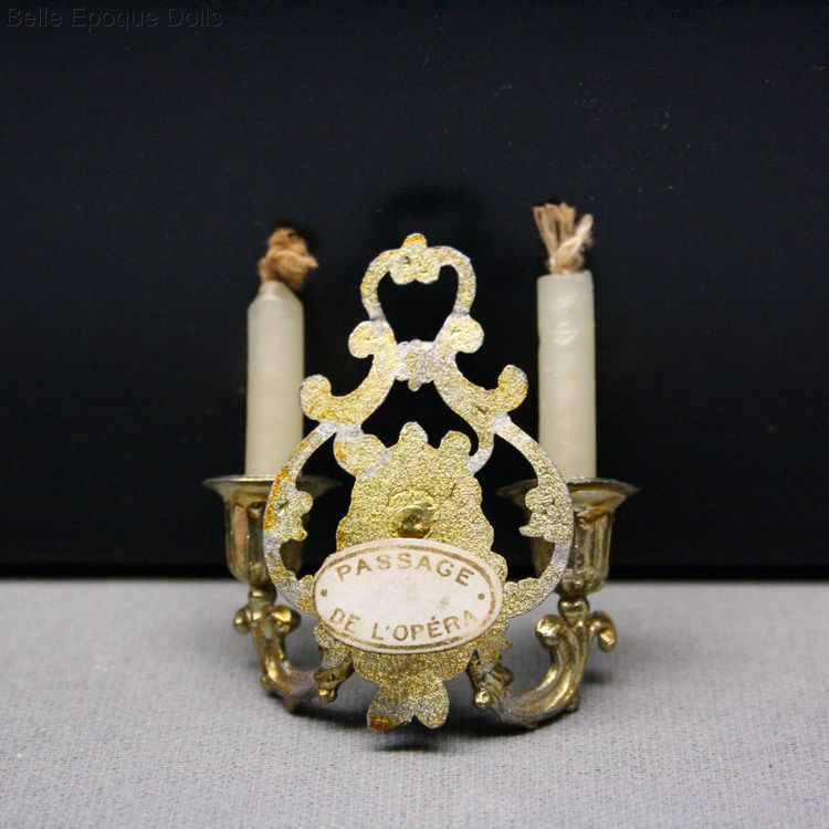 Antique Dollhouse Metal Wall Hanging Candlesticks   , antique light miniature