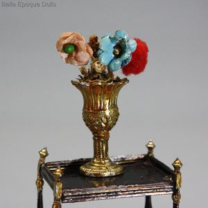 Antique Gold Painted Metal Vase with Flowers