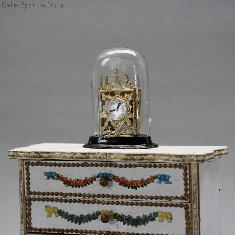 Antique dolls house clock under blown glass dome , Puppenstuben zubehor