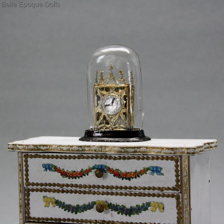 Antique dolls house clock under blown glass dome , Puppenstuben zubehor