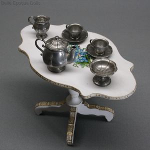 Antique Dollhouse miniature pewter service , Antique dolls house tea service , Puppenstuben zubehor 