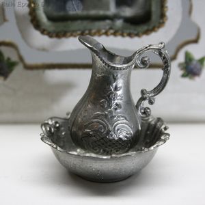 Miniature Pewter Washing Decanter with Bowl for Dressing Table