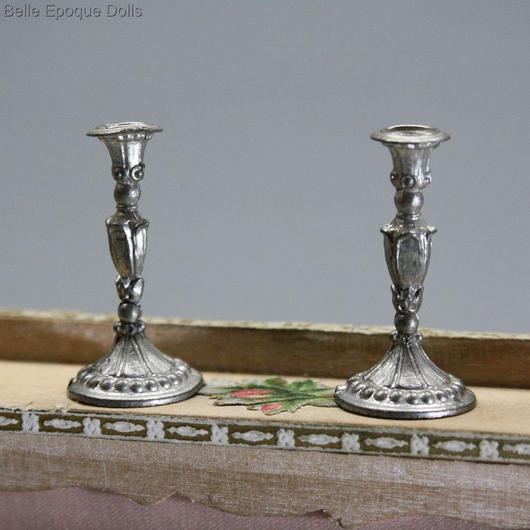 Antique Dollhouse miniature metal pewter candelstick , Puppenstuben zubehor