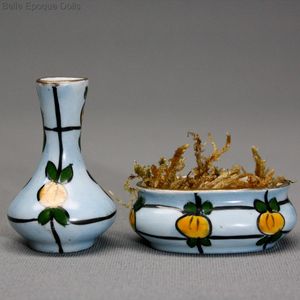 Matching Miniature Handpainted Porcelain Flower Planter and Vase