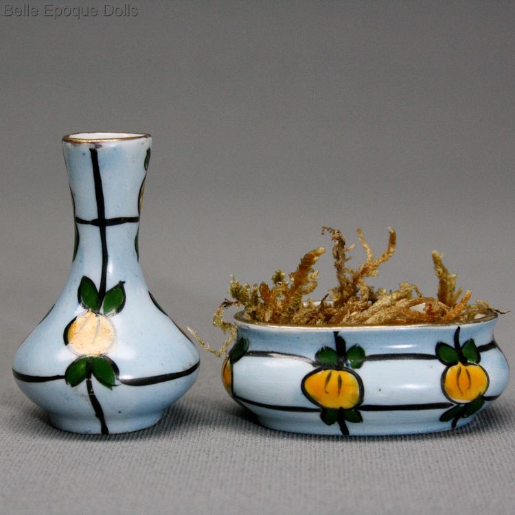 Antique Dollhouse miniature porcelain vase , French porcelain vase flower planter