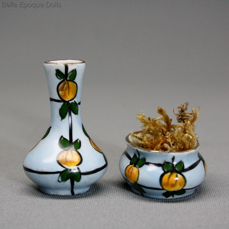 French porcelain vase flower planter , Antique dolls house accessory , Antique Dollhouse miniature porcelain vase