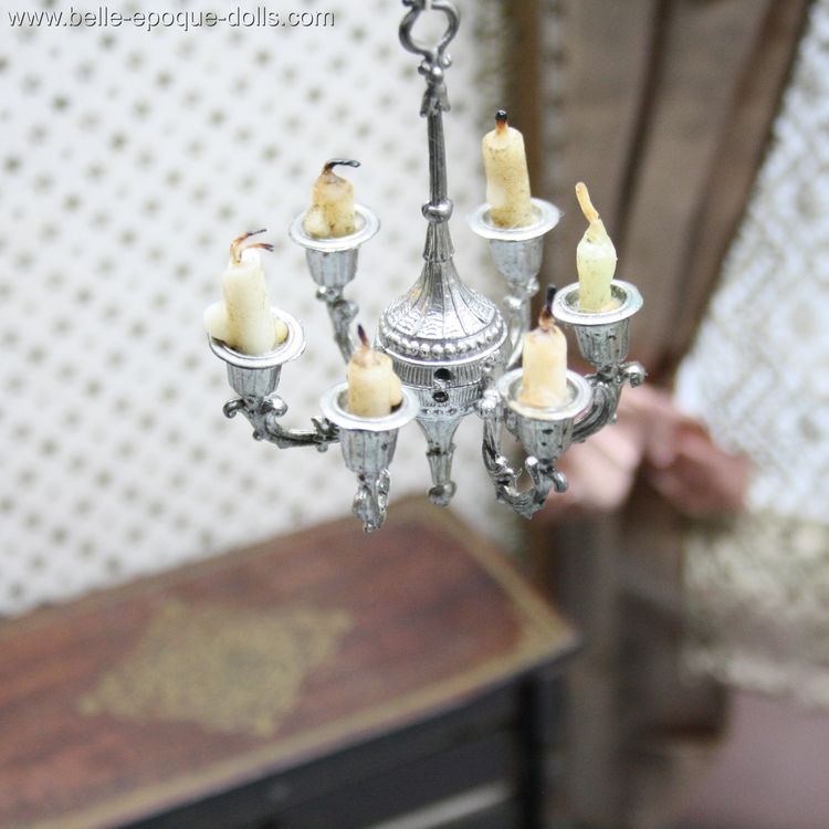 Puppenstuben zubehor , antique 6 armed metal chandelier miniature