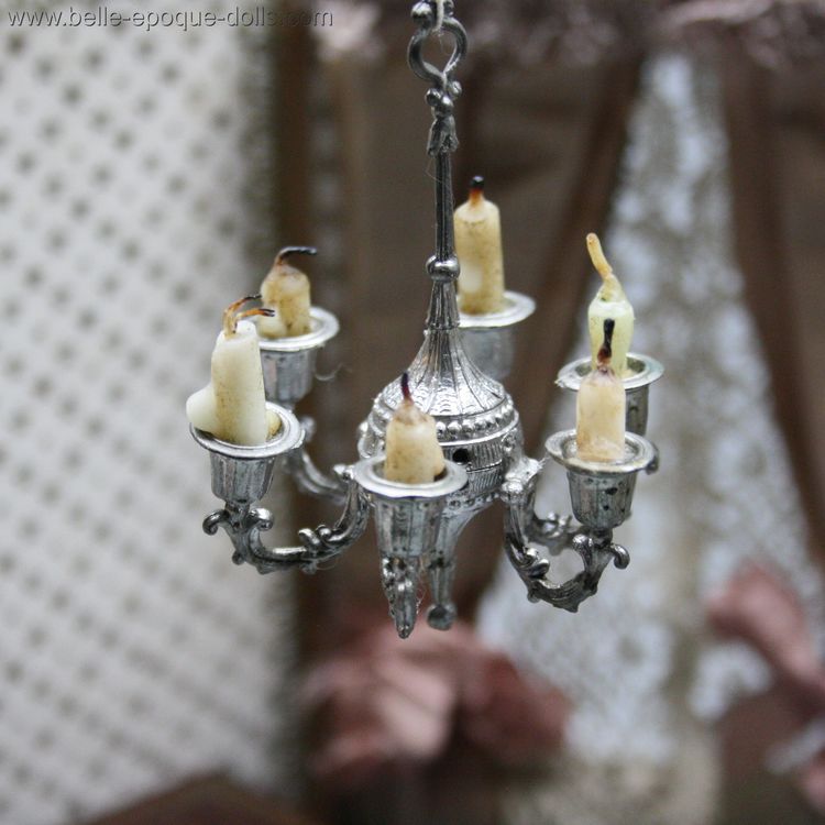 Antique Dollhouse miniature metal accessory , antique 6 armed metal chandelier miniature