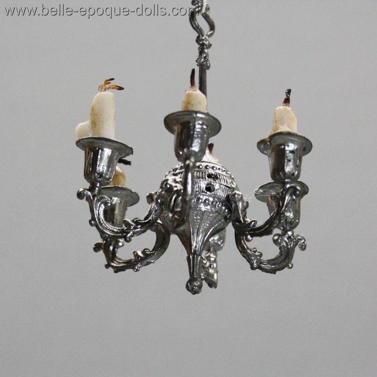 antique 6 armed metal chandelier miniature , Antique Dollhouse miniature metal accessory , Puppenstuben zubehor