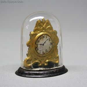 Antique Dollhouse miniature mantel metal clock , Antique dolls house clock under blown glass dome , Puppenstuben zubehor 