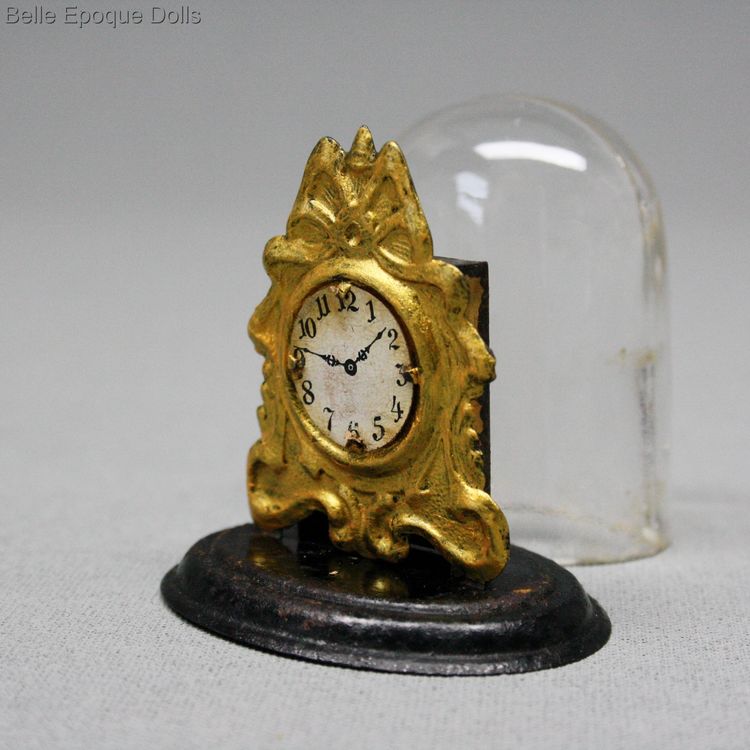 Antique dolls house clock under blown glass dome , Puppenstuben zubehor