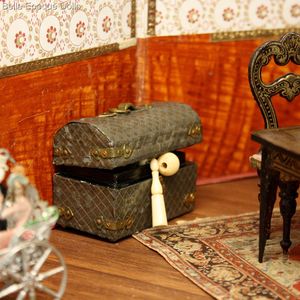 Outstanding Antique Dollhouse Wooden Domed Trunk
