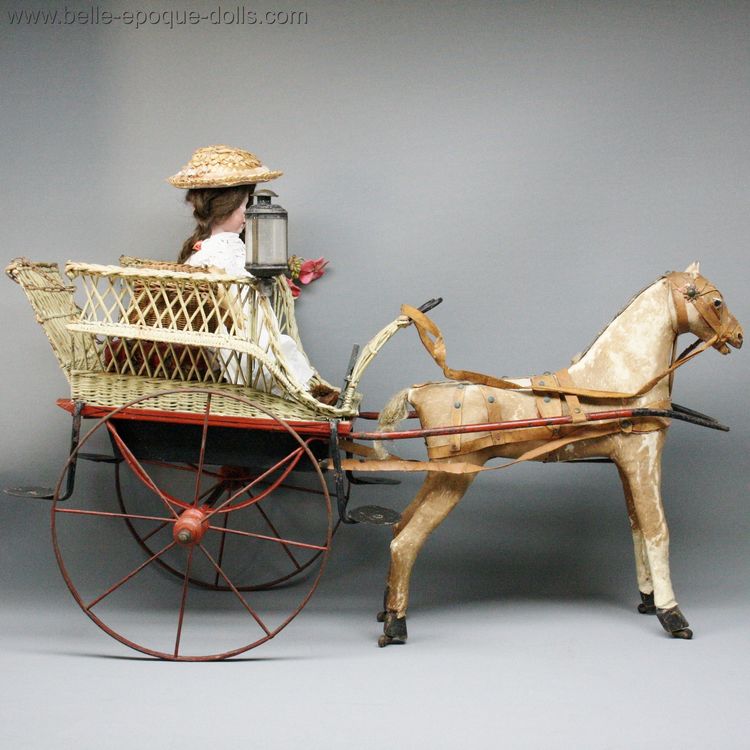 antique two whelled cart with horse , Horse-drawn Buggy antique toy , antique cart for doll