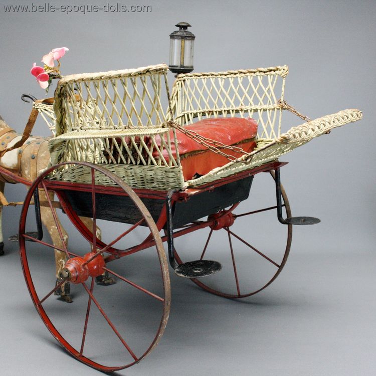 Horse-drawn Buggy antique toy , antique two whelled cart with horse , miniature