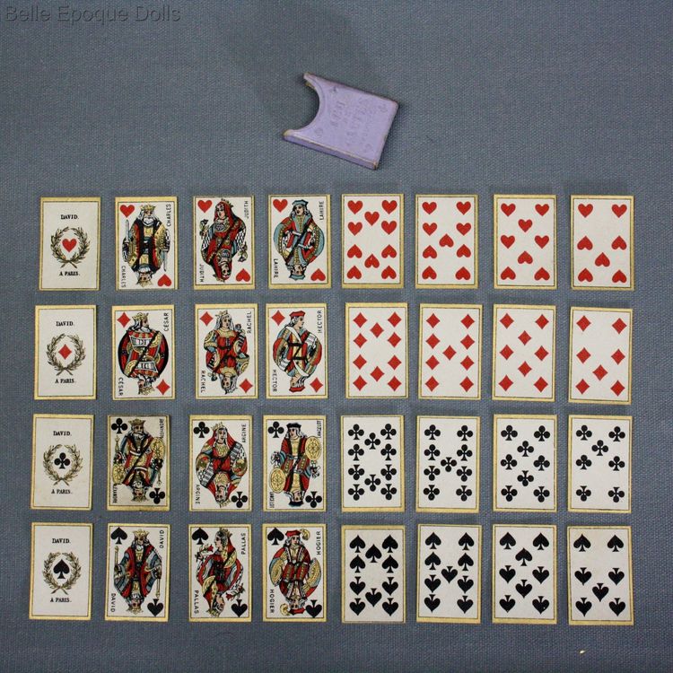 Antique dolls house toy cards , Puppenstuben zubehor spielkarten 